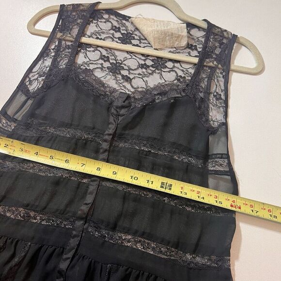 Free People One Dress Size XS/S Babydoll Fairy Goth Grunge Black Lace Sheer Mini - Picture 4 of 6